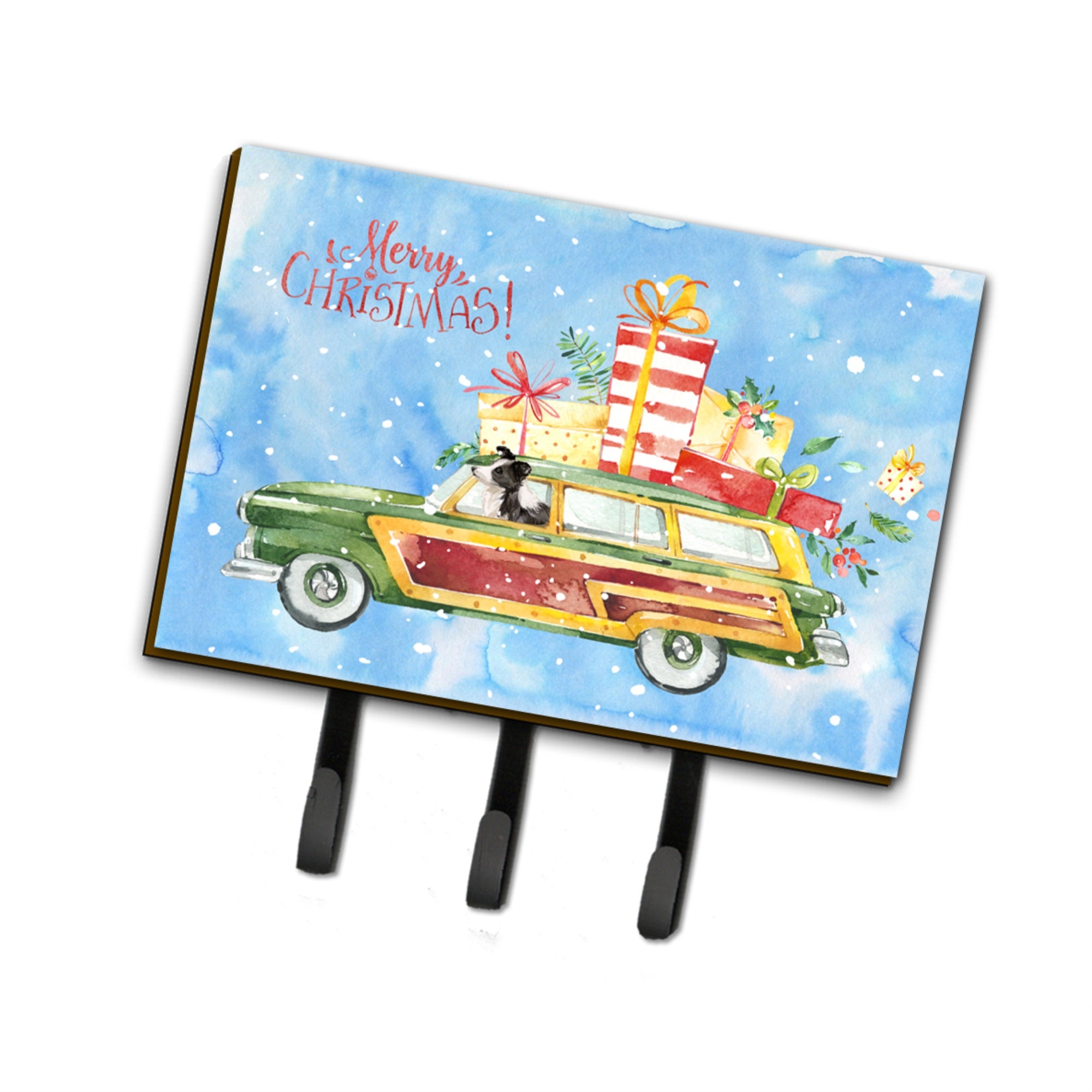 Caroline'S Treasures Merry Christmas Border Collie Leash Or Key Holder Hooks, Multicolor
